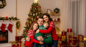 medium vecteezy joyful family embracing in front of christmas tree with 73685189 medium